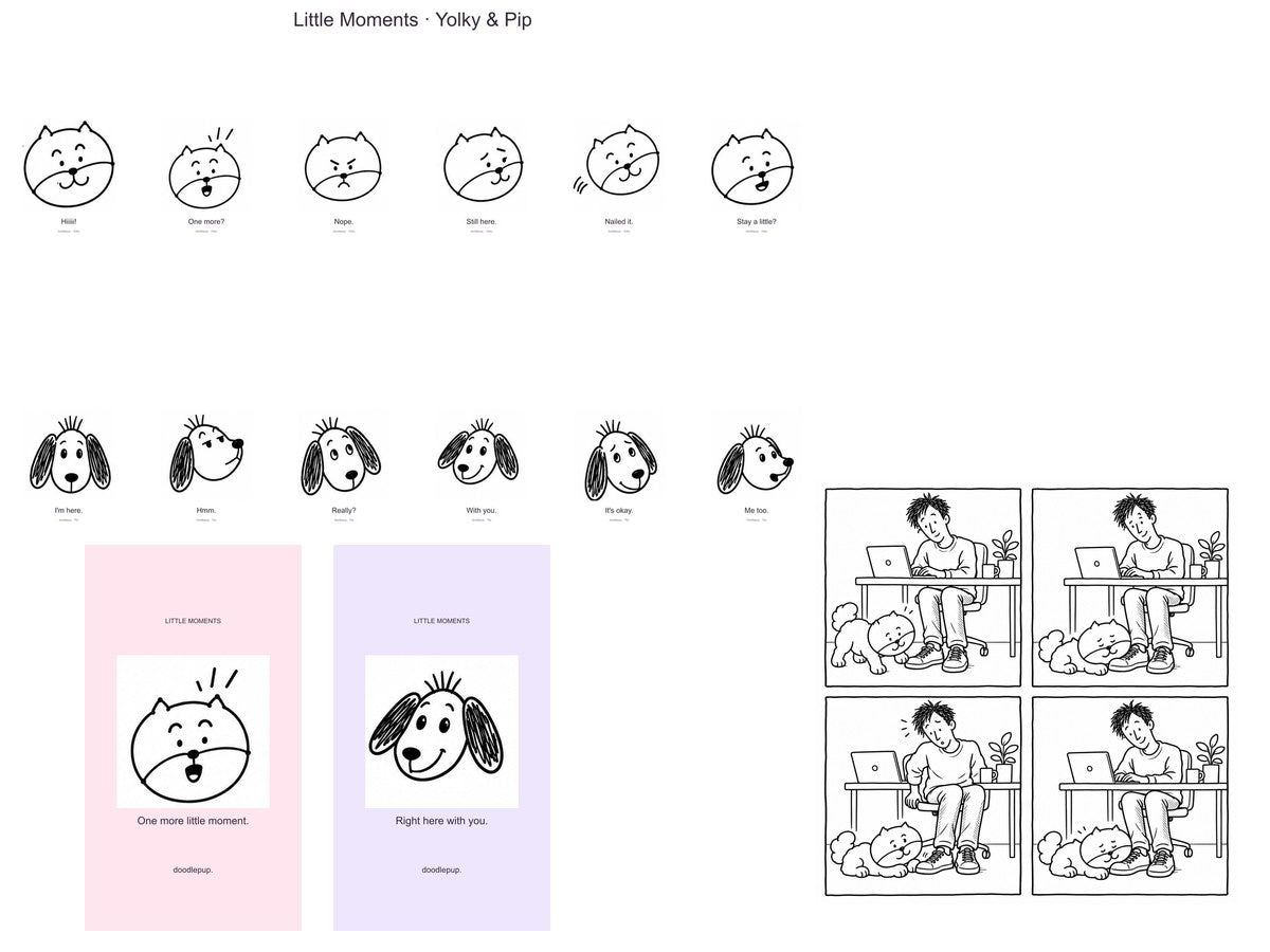 Actual Yolky and Pip collection: character images, phone wallpapers and a comic