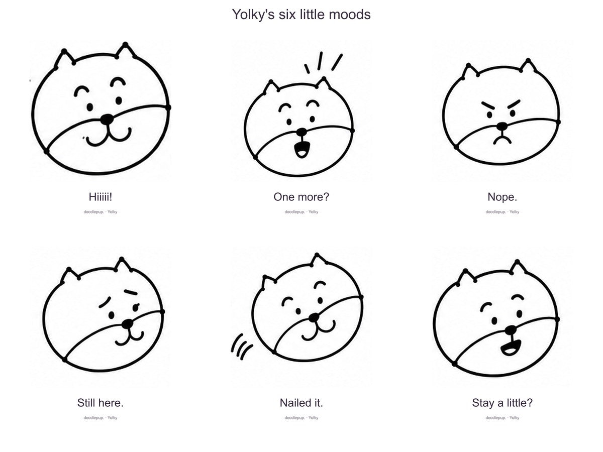 Six Yolky expression examples; your custom pack will feature your dog